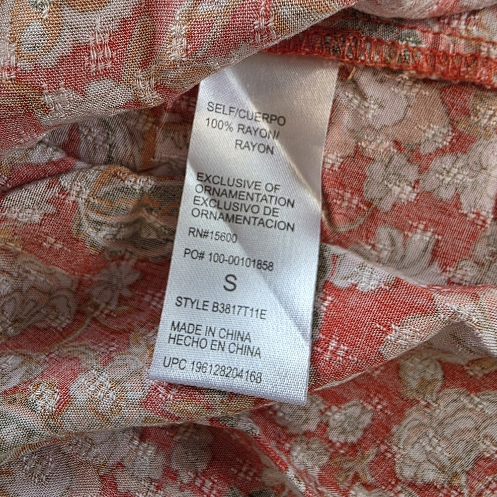 Democracy Orange Floral Flutter Sleeve Peasant Blouse Top Size S - Picture 6 of 8